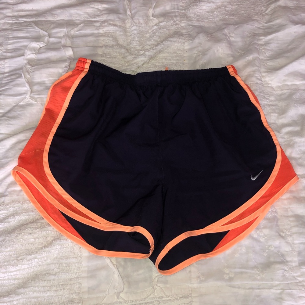 PURPLE AND ORANGE NIKE TEMPO SHORTS